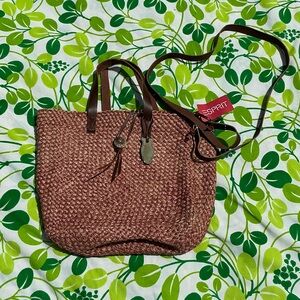 Vintage Esprit Woven Brown Tote with Leather Straps with removable strap